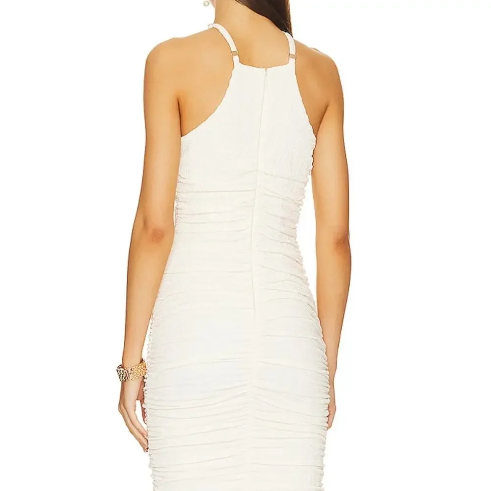 Likely CARMONA DRESS Bodycon Ruched Stretch Crepe Midi | Ivory, Sz 8 NEW - Picture 5 of 9